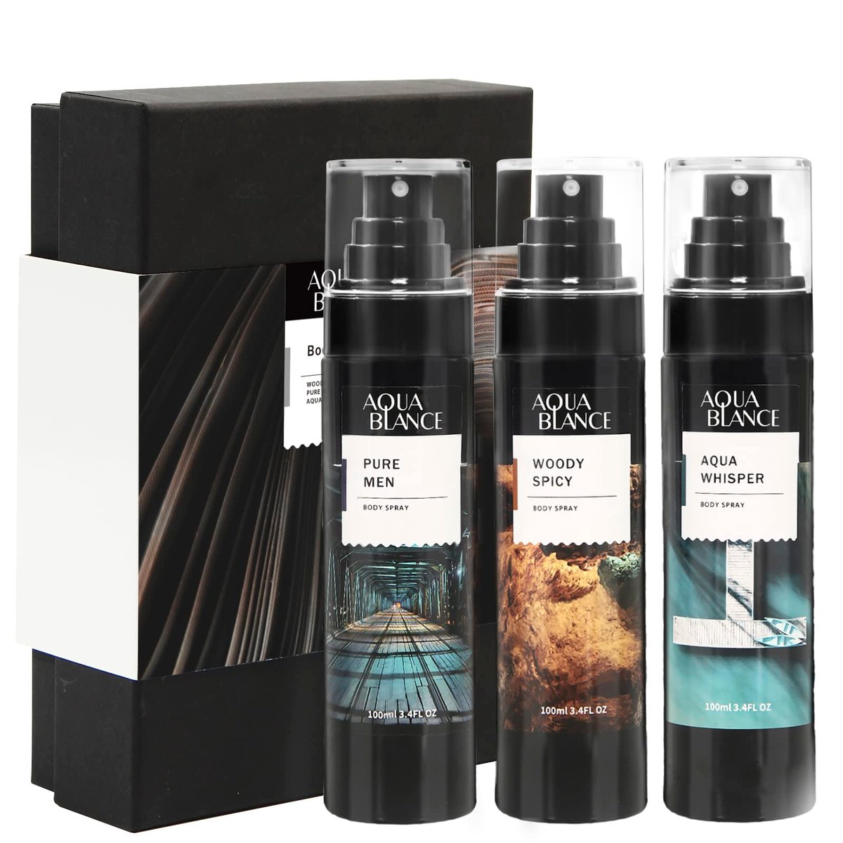 AQUA BLANCE Fragrance Mist Body Spray for Men, Pack of 3, 3.4 Fl Oz Each Avelisse