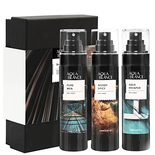 AQUA BLANCE Fragrance Mist Body Spray for Men, Pack of 3, 3.4 Fl Oz Each Avelisse