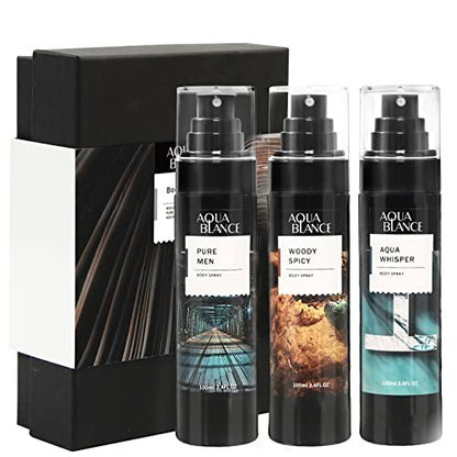AQUA BLANCE Fragrance Mist Body Spray for Men, Pack of 3, 3.4 Fl Oz Each Avelisse