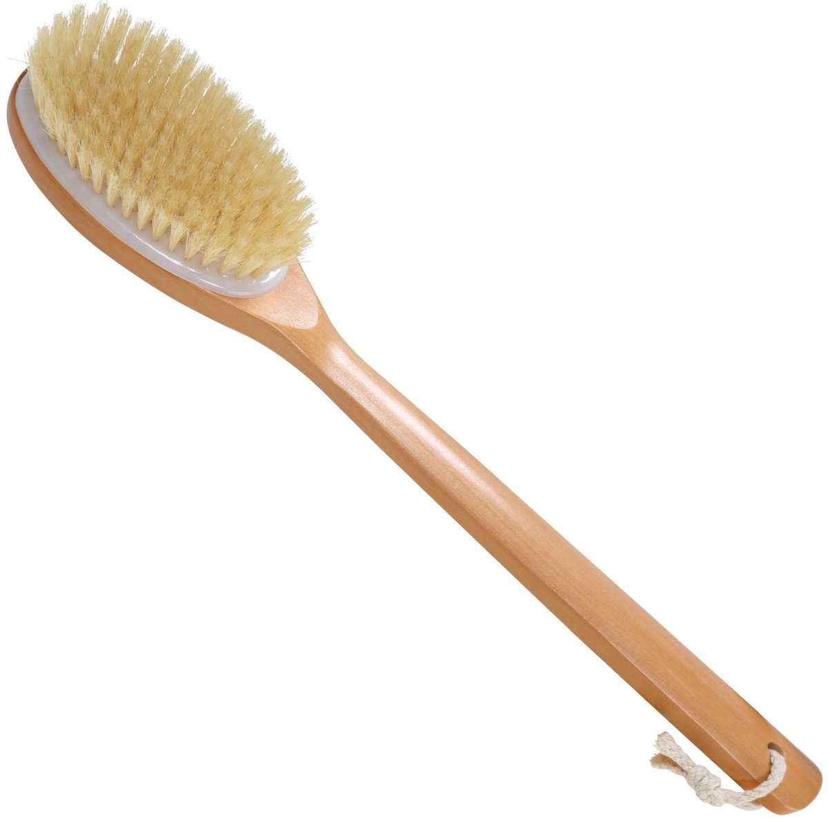 OWIIZI Bath Brush with Soft Natural Bristles & Antiskid Wooden Long Handle - Shower Body Scrubber for Wet or Dry Exfoliating, Back Scrub Deep Cleanse Avelisse