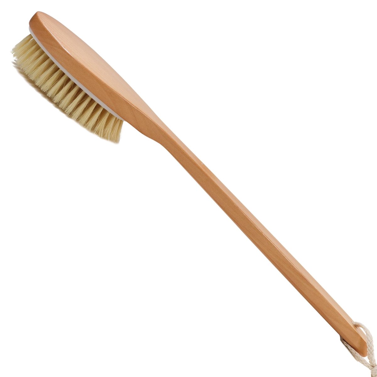 OWIIZI Bath Brush with Soft Natural Bristles & Antiskid Wooden Long Handle - Shower Body Scrubber for Wet or Dry Exfoliating, Back Scrub Deep Cleanse Avelisse