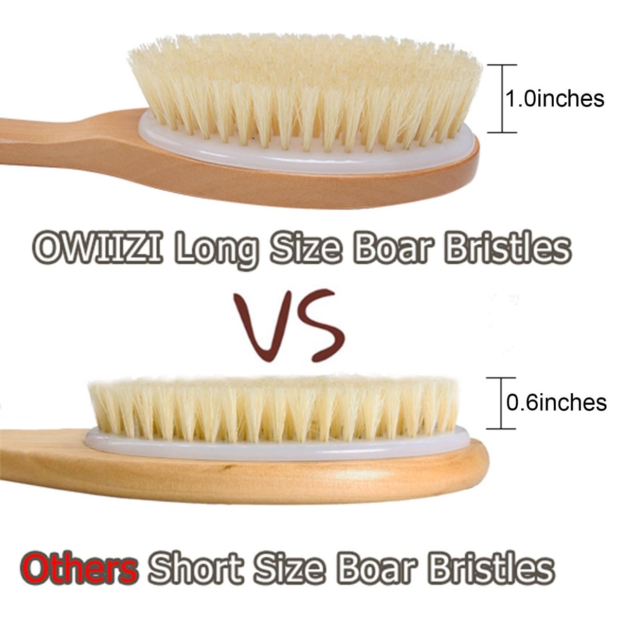 OWIIZI Bath Brush with Soft Natural Bristles & Antiskid Wooden Long Handle - Shower Body Scrubber for Wet or Dry Exfoliating, Back Scrub Deep Cleanse Avelisse
