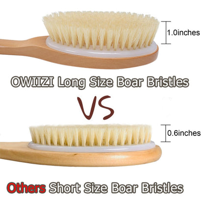 OWIIZI Bath Brush with Soft Natural Bristles & Antiskid Wooden Long Handle - Shower Body Scrubber for Wet or Dry Exfoliating, Back Scrub Deep Cleanse Avelisse