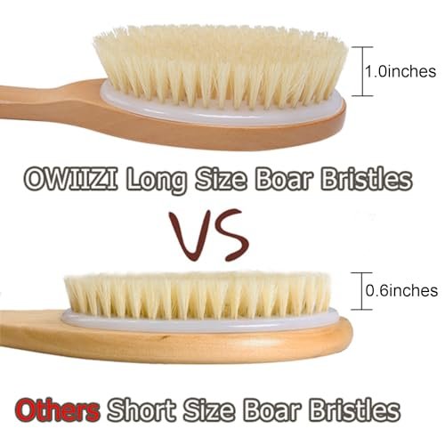 OWIIZI Bath Brush with Soft Natural Bristles & Antiskid Wooden Long Handle - Shower Body Scrubber for Wet or Dry Exfoliating, Back Scrub Deep Cleanse Avelisse
