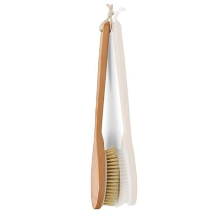 OWIIZI Bath Brush with Soft Natural Bristles & Antiskid Wooden Long Handle - Shower Body Scrubber for Wet or Dry Exfoliating, Back Scrub Deep Cleanse Avelisse