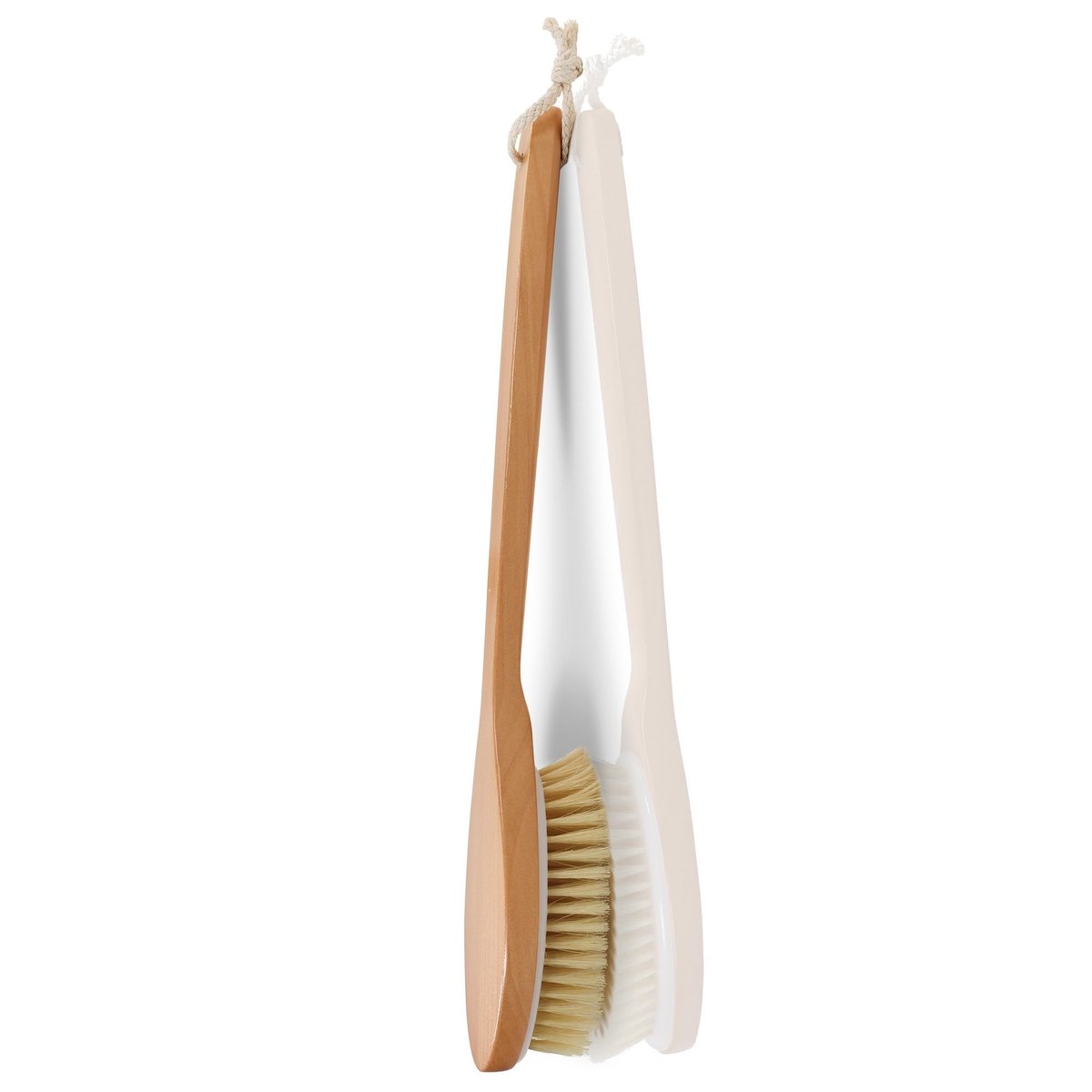 OWIIZI Bath Brush with Soft Natural Bristles & Antiskid Wooden Long Handle - Shower Body Scrubber for Wet or Dry Exfoliating, Back Scrub Deep Cleanse Avelisse
