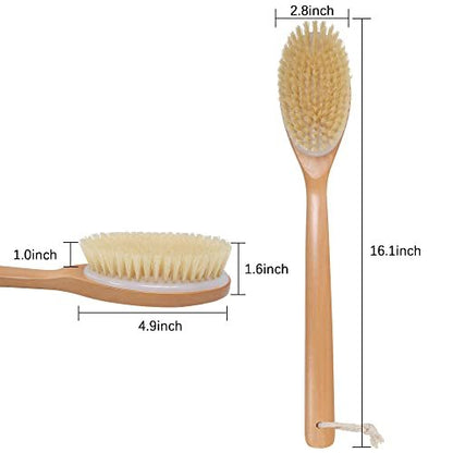 OWIIZI Bath Brush with Soft Natural Bristles & Antiskid Wooden Long Handle - Shower Body Scrubber for Wet or Dry Exfoliating, Back Scrub Deep Cleanse Avelisse