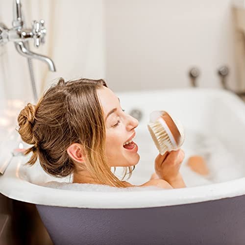 OWIIZI Bath Brush with Soft Natural Bristles & Antiskid Wooden Long Handle - Shower Body Scrubber for Wet or Dry Exfoliating, Back Scrub Deep Cleanse Avelisse