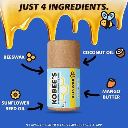 Kobeesco Fruit Flavors 4 Pack - All Natural Lip Balm, Moisturizer & Repair Treatment Avelisse