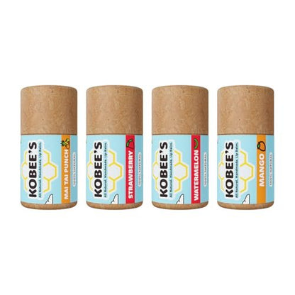 Kobeesco Fruit Flavors 4 Pack - All Natural Lip Balm, Moisturizer & Repair Treatment Avelisse