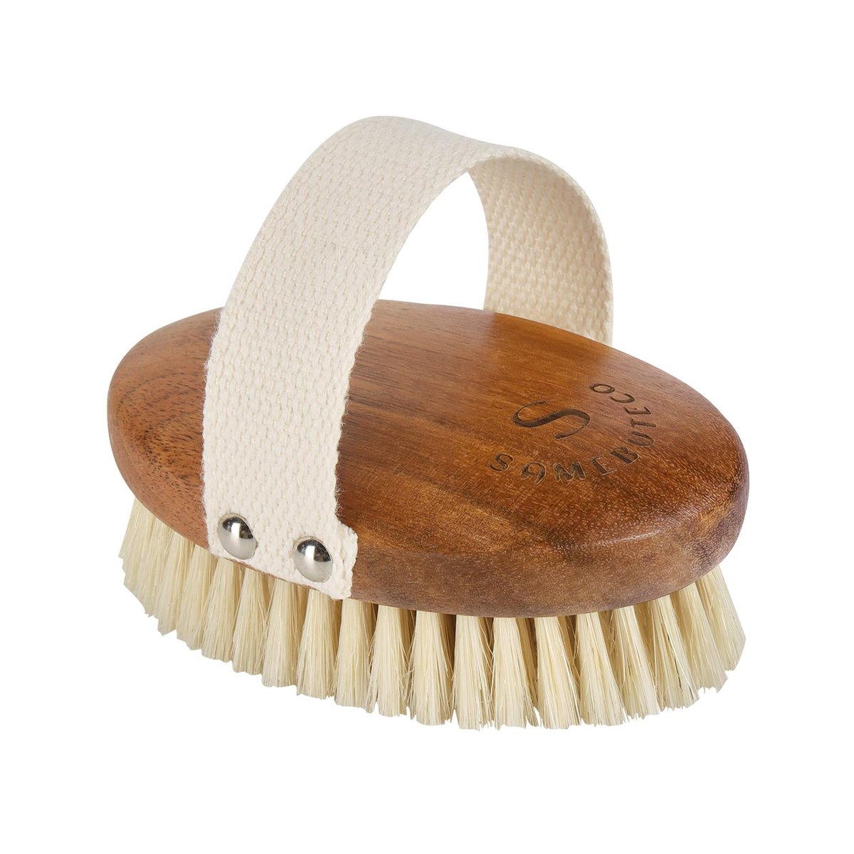 SAMEBUTECO Solid Acacia Wood Boar Bristle Body Brush for Dry Brushing, Exfoliation & Lymphatic Drainage - Oval Shape, Comfortable Grip - görsel 1
