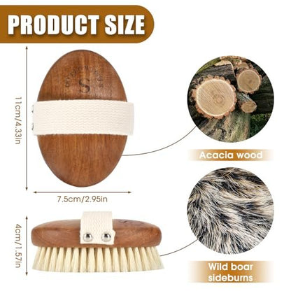 SAMEBUTECO Solid Acacia Wood Boar Bristle Body Brush for Dry Brushing, Exfoliation & Lymphatic Drainage - Oval Shape, Comfortable Grip