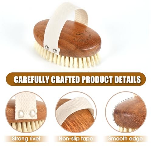 SAMEBUTECO Solid Acacia Wood Boar Bristle Body Brush for Dry Brushing, Exfoliation & Lymphatic Drainage - Oval Shape, Comfortable Grip - görsel 6