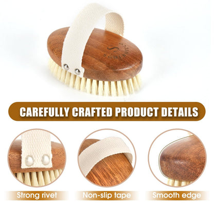 SAMEBUTECO Solid Acacia Wood Boar Bristle Body Brush for Dry Brushing, Exfoliation & Lymphatic Drainage - Oval Shape, Comfortable Grip