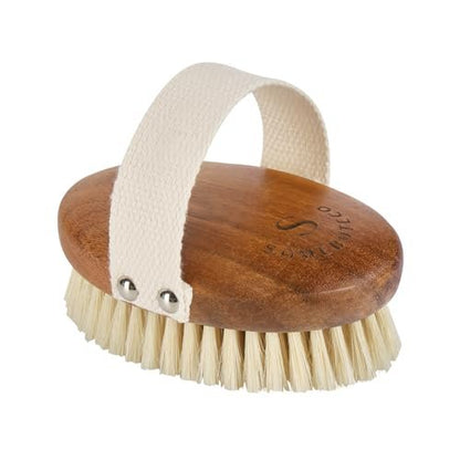 SAMEBUTECO Solid Acacia Wood Boar Bristle Body Brush for Dry Brushing, Exfoliation & Lymphatic Drainage - Oval Shape, Comfortable Grip