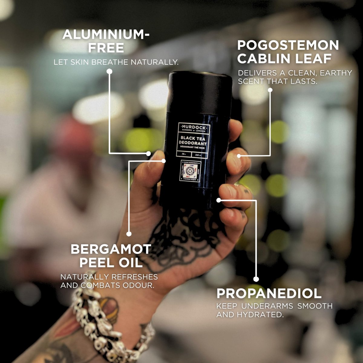 Murdock London Black Tea Deodorant - Natural, Skin-Friendly Deodorant for Sensitive Skin, 75g Avelisse