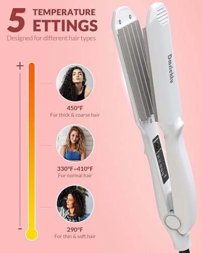 Dmriektu Hair Crimper for Women - Ceramic Crimping Iron for Volumizing Fluffy Hairstyles, Adjustable Temperature, Dual Voltage, Auto Off Avelisse