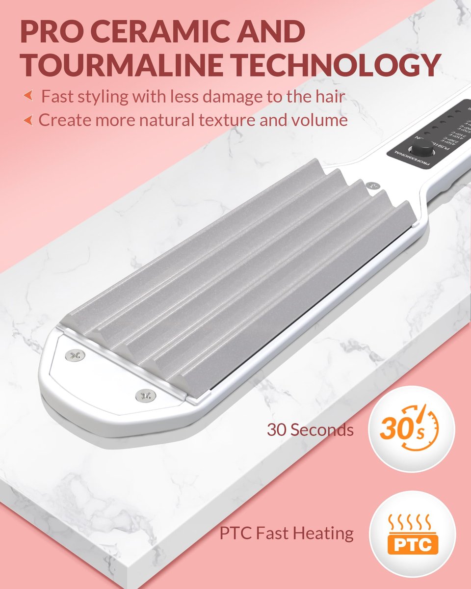 Dmriektu Hair Crimper for Women - Ceramic Crimping Iron for Volumizing Fluffy Hairstyles, Adjustable Temperature, Dual Voltage, Auto Off Avelisse