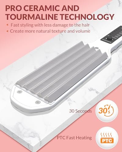 Dmriektu Hair Crimper for Women - Ceramic Crimping Iron for Volumizing Fluffy Hairstyles, Adjustable Temperature, Dual Voltage, Auto Off Avelisse