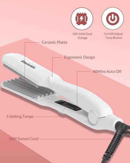 Dmriektu Hair Crimper for Women - Ceramic Crimping Iron for Volumizing Fluffy Hairstyles, Adjustable Temperature, Dual Voltage, Auto Off Avelisse