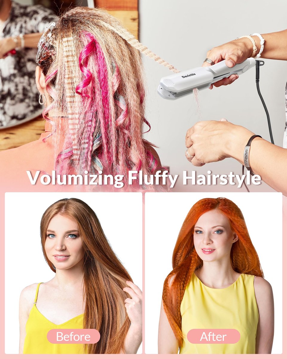 Dmriektu Hair Crimper for Women - Ceramic Crimping Iron for Volumizing Fluffy Hairstyles, Adjustable Temperature, Dual Voltage, Auto Off Avelisse