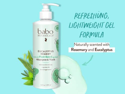Babo Botanicals Eucalyptus Remedy Shampoo & Wash - Invigorating Eucalyptus & Rosemary Essential Oils - EWG Verified - Vegan & Cruelty Free - 16 Fl Oz Avelisse