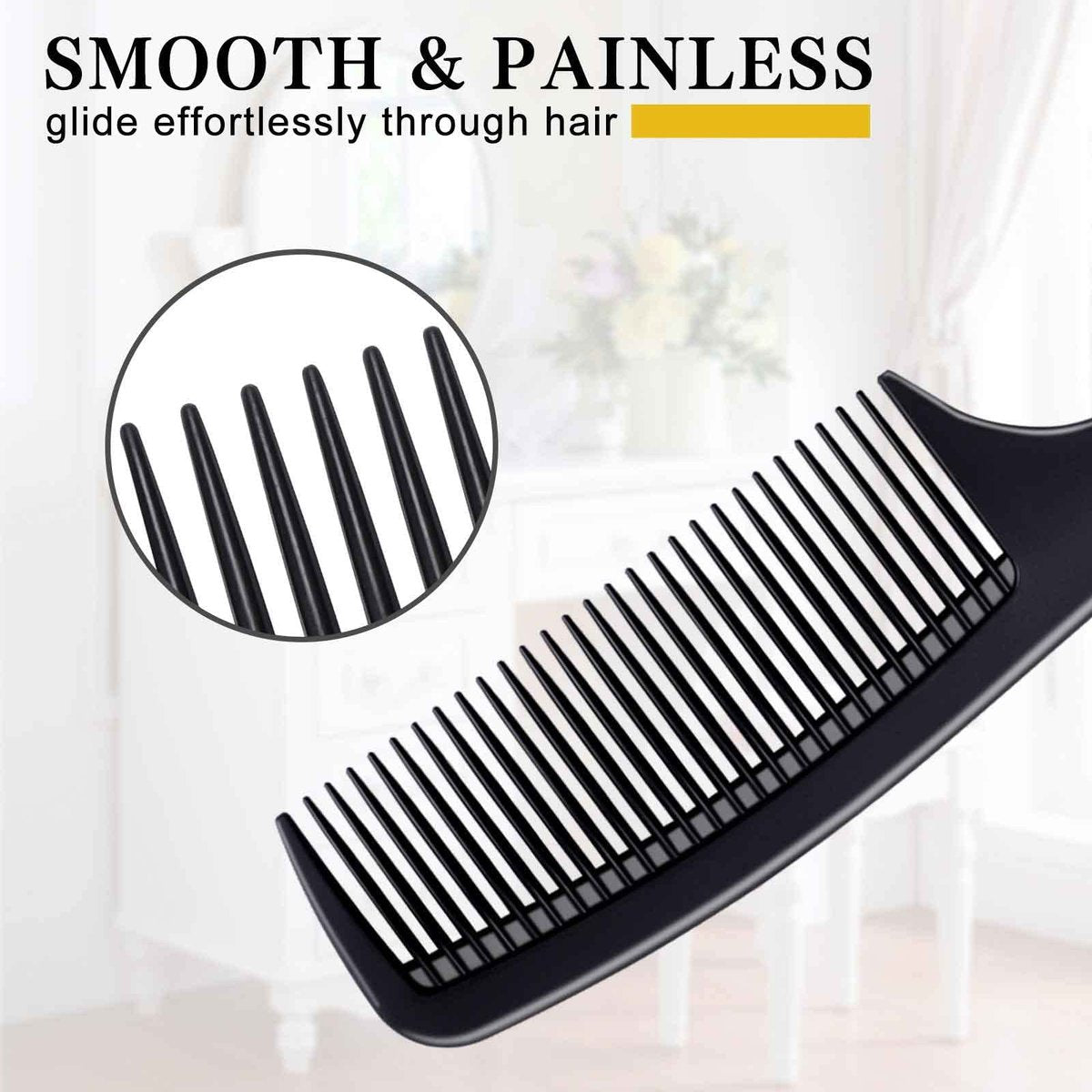 Premium Black Carbon Fiber Hair Comb Set - 4 Pieces for Teasing, Parting & Styling, Fine & Wide Tooth, Professional & Home Use for All Hair Types - görsel 3