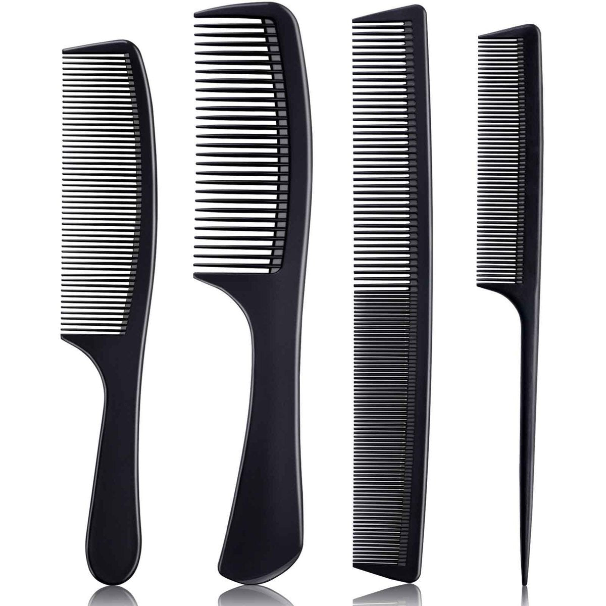 Premium Black Carbon Fiber Hair Comb Set - 4 Pieces for Teasing, Parting & Styling, Fine & Wide Tooth, Professional & Home Use for All Hair Types - görsel 1