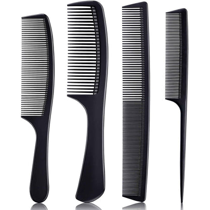 Premium Black Carbon Fiber Hair Comb Set - 4 Pieces for Teasing, Parting & Styling, Fine & Wide Tooth, Professional & Home Use for All Hair Types