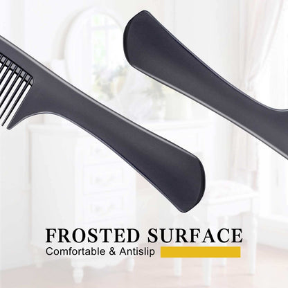 Premium Black Carbon Fiber Hair Comb Set - 4 Pieces for Teasing, Parting & Styling, Fine & Wide Tooth, Professional & Home Use for All Hair Types