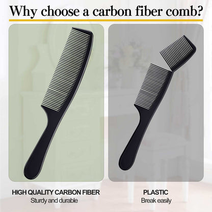 Premium Black Carbon Fiber Hair Comb Set - 4 Pieces for Teasing, Parting & Styling, Fine & Wide Tooth, Professional & Home Use for All Hair Types