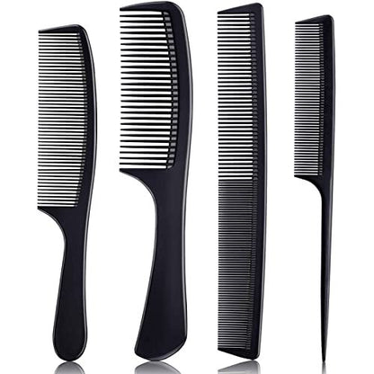 Premium Black Carbon Fiber Hair Comb Set - 4 Pieces for Teasing, Parting & Styling, Fine & Wide Tooth, Professional & Home Use for All Hair Types