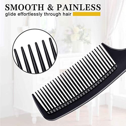 Premium Black Carbon Fiber Hair Comb Set - 4 Pieces for Teasing, Parting & Styling, Fine & Wide Tooth, Professional & Home Use for All Hair Types