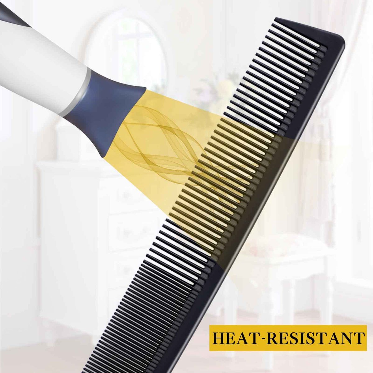 Premium Black Carbon Fiber Hair Comb Set - 4 Pieces for Teasing, Parting & Styling, Fine & Wide Tooth, Professional & Home Use for All Hair Types - görsel 9