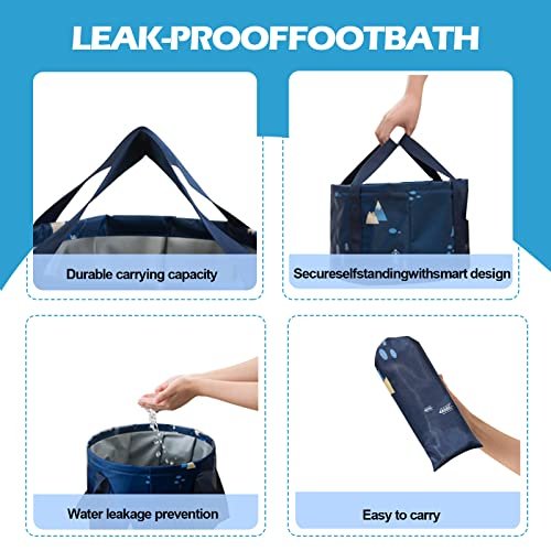 ABSOK Multifunctional Collapsible Bucket for Soaking Feet, Portable Foot Bath Bag, Large Dark Blue Avelisse