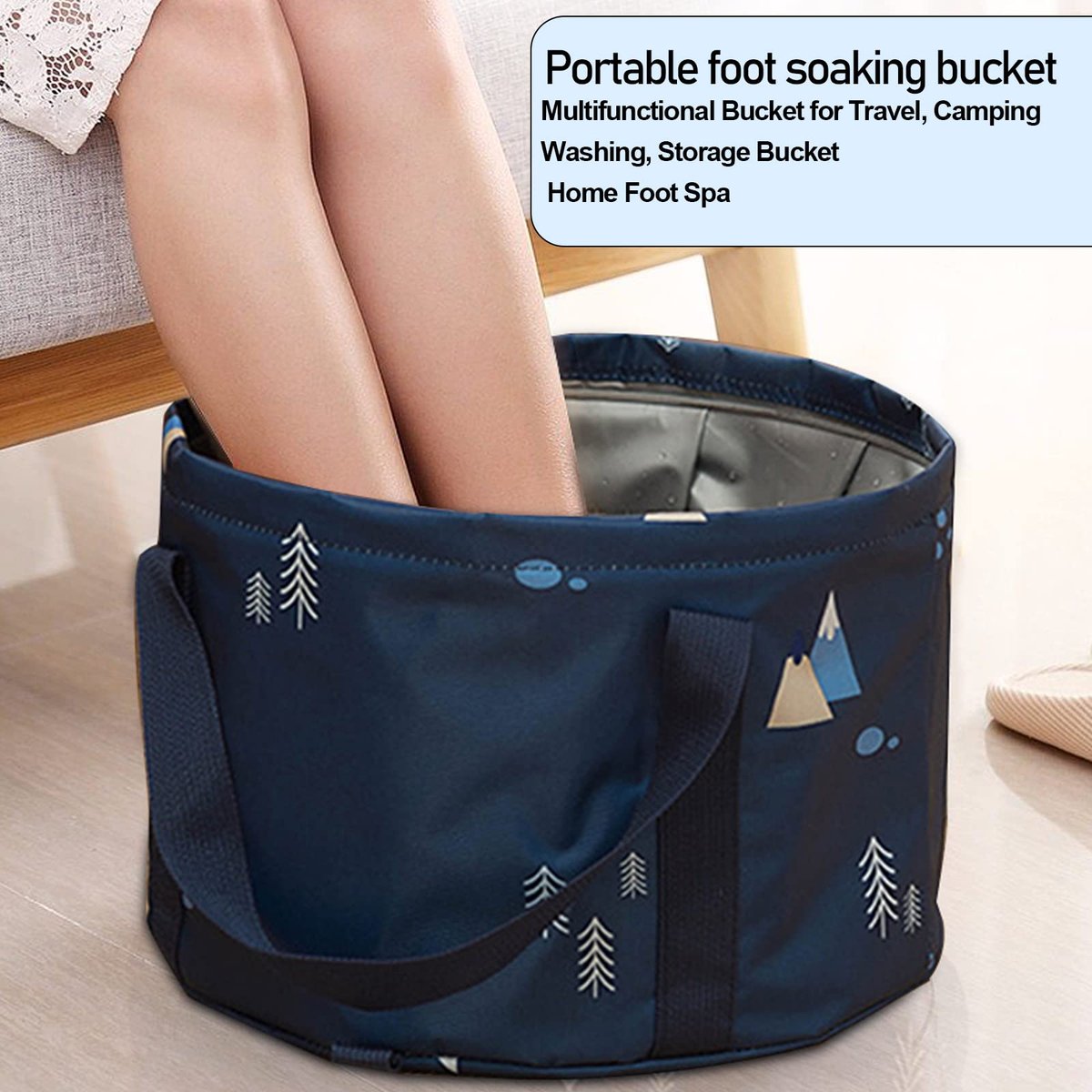 ABSOK Multifunctional Collapsible Bucket for Soaking Feet, Portable Foot Bath Bag, Large Dark Blue Avelisse