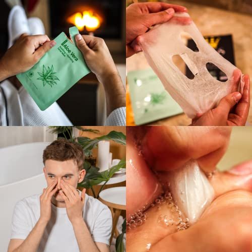 Kings Care Mens Face Mask Skin Care Kit (6 Pack) - Turmeric Anti-Acne, Aloe Vera Soothing & 2% BHA Salicylic Acid Sheet Mask - Hydrating, Brightening & Pore Refining for Men Avelisse