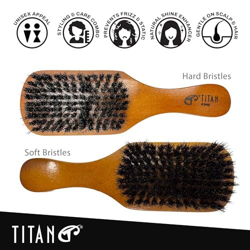 TITAN Double Sided Boar Bristle Brush – 100% Natural Firm & Soft Bristles with Wooden Handle – 2-in-1 Hair Brush for Waves, Fades, and Slick Back Styling – Durable Wood Design for Men and Women - görsel 6