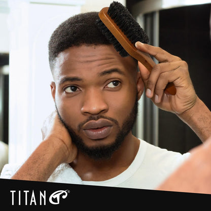 TITAN Double Sided Boar Bristle Brush – 100% Natural Firm & Soft Bristles with Wooden Handle – 2-in-1 Hair Brush for Waves, Fades, and Slick Back Styling – Durable Wood Design for Men and Women