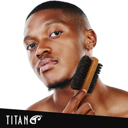 TITAN Double Sided Boar Bristle Brush – 100% Natural Firm & Soft Bristles with Wooden Handle – 2-in-1 Hair Brush for Waves, Fades, and Slick Back Styling – Durable Wood Design for Men and Women