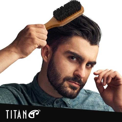 TITAN Double Sided Boar Bristle Brush – 100% Natural Firm & Soft Bristles with Wooden Handle – 2-in-1 Hair Brush for Waves, Fades, and Slick Back Styling – Durable Wood Design for Men and Women - görsel 14