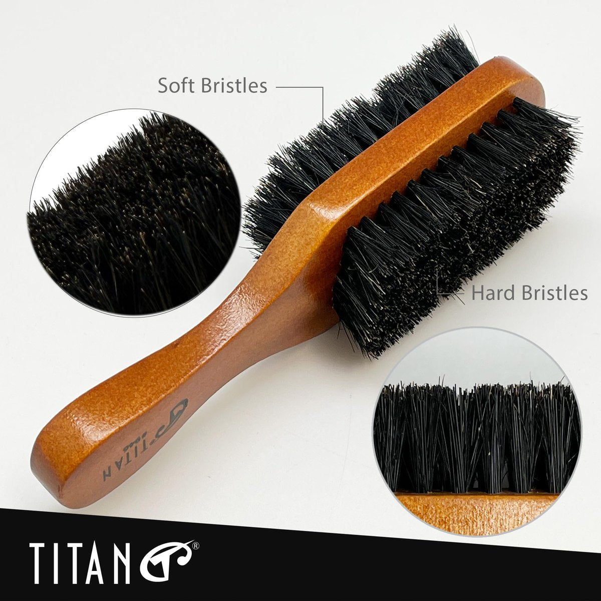 TITAN Double Sided Boar Bristle Brush – 100% Natural Firm & Soft Bristles with Wooden Handle – 2-in-1 Hair Brush for Waves, Fades, and Slick Back Styling – Durable Wood Design for Men and Women - görsel 3