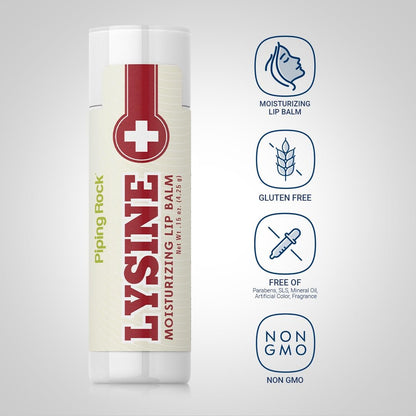 Piping Rock Lysine Lip Balm Stick – Moisturizing & Soothing Lip Ointment, 0.15 Oz, Non-GMO, Gluten Free