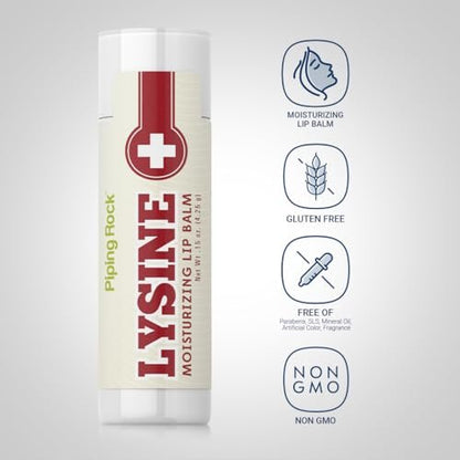 Piping Rock Lysine Lip Balm Stick – Moisturizing & Soothing Lip Ointment, 0.15 Oz, Non-GMO, Gluten Free