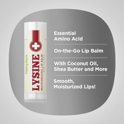 Piping Rock Lysine Lip Balm Stick – Moisturizing & Soothing Lip Ointment, 0.15 Oz, Non-GMO, Gluten Free