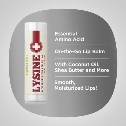 Piping Rock Lysine Lip Balm Stick – Moisturizing & Soothing Lip Ointment, 0.15 Oz, Non-GMO, Gluten Free