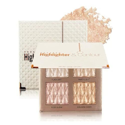 UOCK 4-Color Highlighter Makeup Palette - Shimmer Bronze Contour Shadow Illumination Highlight Eyeshadow Palette