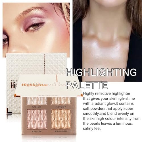 UOCK 4-Color Highlighter Makeup Palette - Shimmer Bronze Contour Shadow Illumination Highlight Eyeshadow Palette - görsel 8