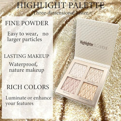 UOCK 4-Color Highlighter Makeup Palette - Shimmer Bronze Contour Shadow Illumination Highlight Eyeshadow Palette