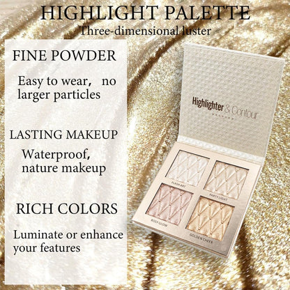UOCK 4-Color Highlighter Makeup Palette - Shimmer Bronze Contour Shadow Illumination Highlight Eyeshadow Palette